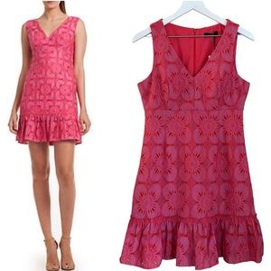 Trina Turk NWT Carpinteria Sleeveless V-Neck Drop Waist Flounce Dress Peony Sz 6